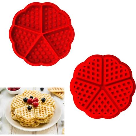Lot de 2 moules à gaufres en silicone en forme de cœur - Flexible et antiadhésif - Avec 5 cavités - Résistant à la chaleur de -60 à 240 °C - Passe au lave-vaisselle - Pour gaufres, muffins,Parent,-