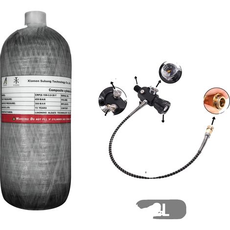Tanque de aire a alta presión, capacidad de 2 L, fibra de carbono duradera, 2 L con válvula (1/2)