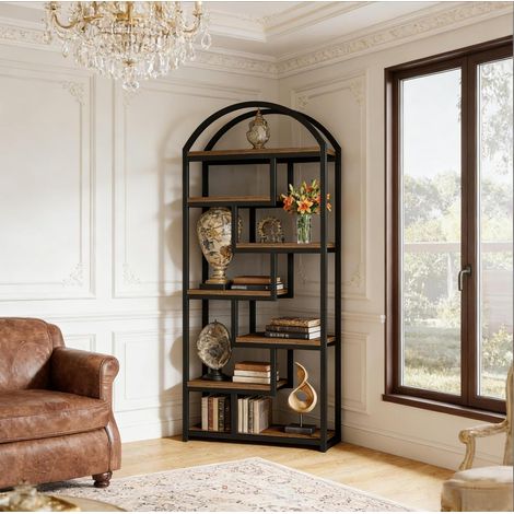Estantería librería 80x30x180 cm de MDF y metal negro, 7 niveles, MEUBLIV (1/5)