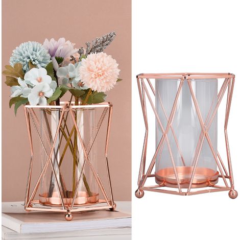 Vase en fer forgé digne d'Instagram, pot de fleurs hydroponique géométrique transparent en verre de grand diamètre, idéal pour les bureaux du salon. (1/5)