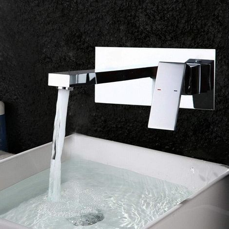 Wasserhahn Wandmontage Waschtisch Armatur Unterputz mit Wandarmatur 2 loch Mischbatterie für Bad Silber