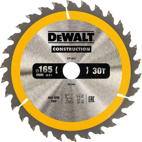 DEWALT Kreissägeblatt Handkreissäge 165/20 mm 30WZ DT1935-QZ