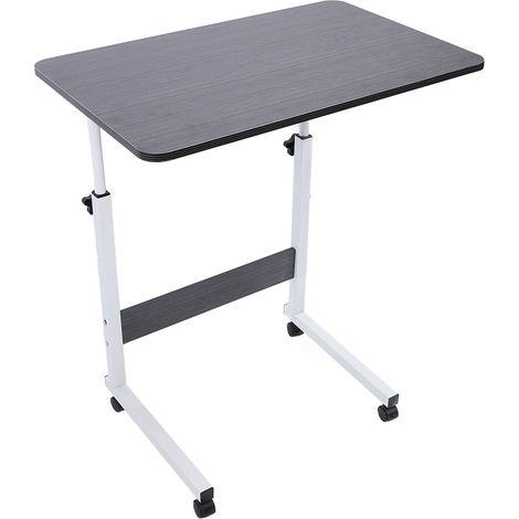 Table à roulettes ajustable en hauteur, table pour ordinateur portable sur lit ou canapé, noire 80 × 40 cm (1/4)