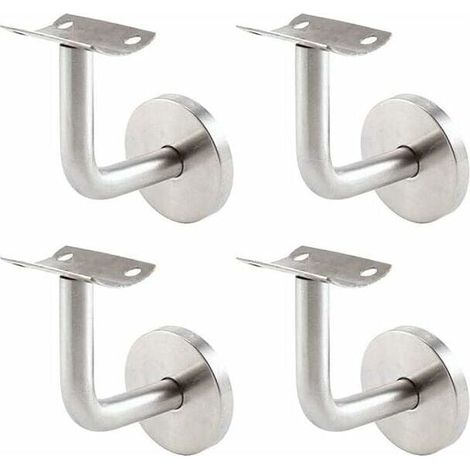Supports de rampe d'escalier muraux en acier inoxydable - Lot de 4 supports de rampe d'escalier muraux - Couleur argent (1/4)