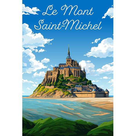 Tableau sur toile illustration Mont Saint-Michel 65x97 cm - Impression sur Toile Murale Décorative - Image imprimée en HD sur Toile - Toile sur Châssis en Bois FSC - Fabriqué en France (1/5)