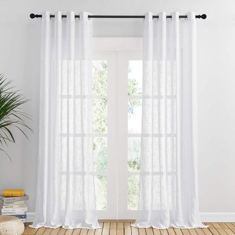 Tende da finestra - Tenda in voile bianco con occhielli e motivo incrociato, decorazione per la casa, filtraggio della luce, morbida, L 140 x A 240 cm, bianco, set da 2 (1/5)