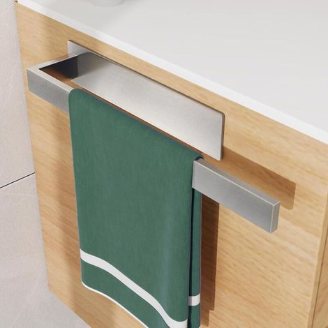 Porte-serviettes mural sans perçage en acier inoxydable brossé argenté - Porte-serviettes sans perçage - Autocollant - Convient pour cuisine, salle de bain, salle de bain, toilettes d'invités (1/5)