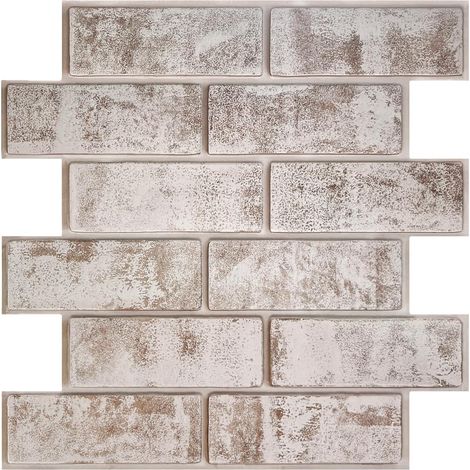 Panneaux Muraux 3D Adhesif Brique, Blanchissage brun, 10 Pièces, 30x30 cm, PVC Autoadhésif Panneaux Muraux 3D Pierre Décoration Pour Cuisine, Salle de Bains, Balcon (1/5)