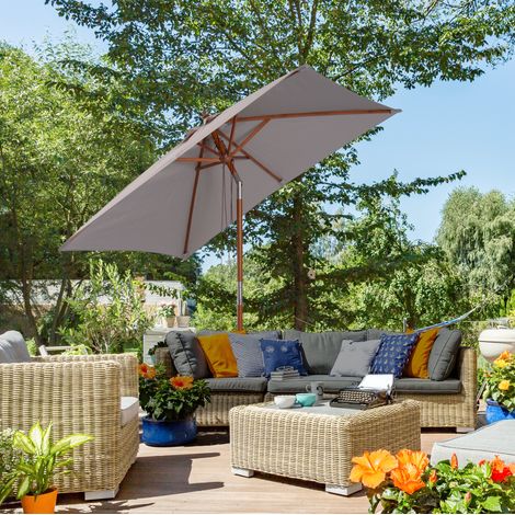 Parasol de jardin inclinable en bois et polyester gris 200x150x235 cm, angle réglable jusqu’à 45° (1/5)