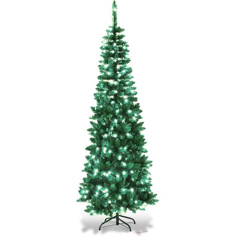 8Ft Pre-Lit Green Pencil Christmas Tree Cool White (1/5)