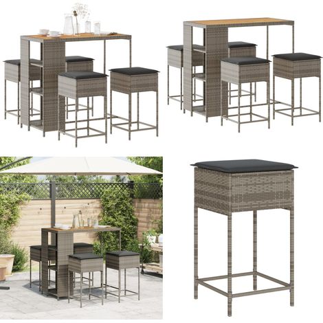 Ensemble de bar de jardin 5 pcs avec coussins gris poly rotin - Salon De Jardin - Set Salon De Jardin - Mobilier De Jardin - Table Basse - Chaise Longue - Home & Living (1/5)