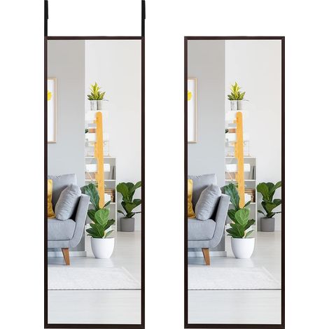 COSTWAY Miroir à Suspendre sur Porte avec Crochets de Suspension Réglables en Hauteur, Idéal pour Gain de Place 36,5 x 107 CM (Brun) (1/5)
