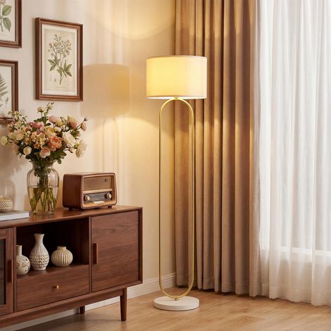 Lampe sur pied Moderna avec Paralume en Tessuto, double tube métallique et interrupteur à pédale, or