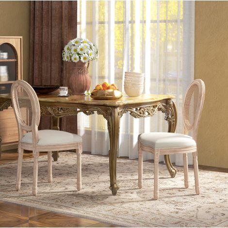 Esszimmerstuhl aus Polyester in Cremeweiß, 2er-Set, französischer Vintage-Stil, 48 x 57 x 96 cm (1/5)