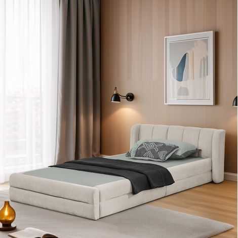 struttura letto camera adulti 90x200 chenille beige OKMYHOME (1/5)