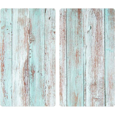 Plaque de protection en verre Blue Wood set de 2, couvre pour plaques de cuisson vitrocéramiques ou induction, Verre trempé, 30 x 0.8 x 52 cm, Multicolore (1/5)
