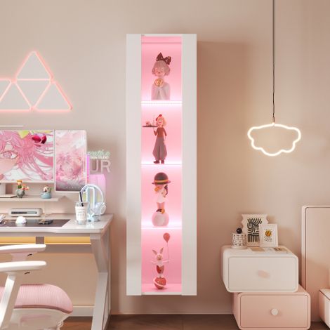 Vetrina multifunzionale, 40 x 29 x 170 cm, ripiani in vetro, illuminazione a LED a colori variabili, controllo tramite app, pannello in acrilico, montabile a parete, design minimalista, colore bianco. (1/5)