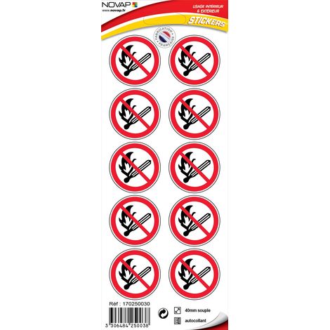 Planche 10 Pictogrammes Ø 40mm - Interdiction de Feu - 4250038