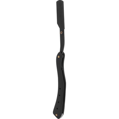 Couteau de rasage droit homme en acier inoxydable, rasoir manuel pliant noir, sans lame, pour barbier professionnel ou usage personnel. (1/5)