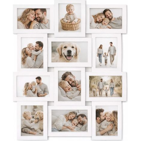 Cornice portafoto da parete bianca per 12 fotografie formato 10×15 cm - Ideale per raccontare i ricordi di famiglia e rendere più accoglienti soggiorn (1/5)