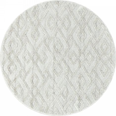 Tapis rond en relief berbère crème 200x200cm – 100% polypropylène – Hauteur 10mm – Densité 2150gr/m2 – Entretien facile – Pisa