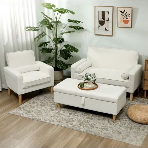 Sofá de 2 plazas de poliéster, 130 x 74,5 x 82 cm, blanco crema DESVIAE (1/5)