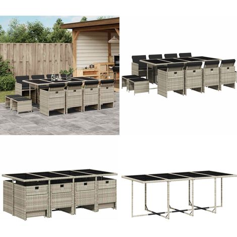Set comedor jardín y cojines 13 pzas ratán sintético gris claro - Sillas de jardín - Cojines para sillas