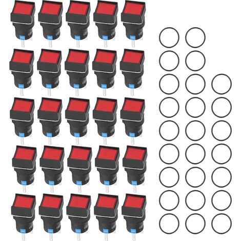 Lot de 25 interrupteurs poussoirs lumineux carrés 16mm 220V 5A rouges, verrouillage automatique (1/5)