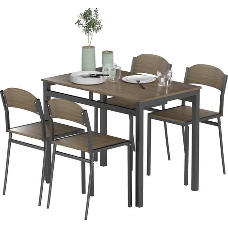 Table et 4 chaises bureau Marco marron/noir métallique moderne petit espace (1/5)