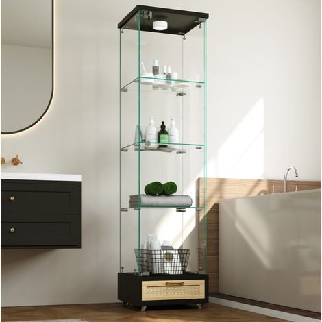 Vetrina in vetro LED con cassetto, 4 ripiani, nera DESVIAE (1/5)