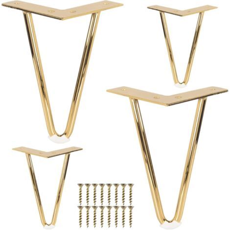 Pieds de meuble en métal de 10 cm, pieds de table en épingle à cheveux en fer 4 pièces avec vis   Or