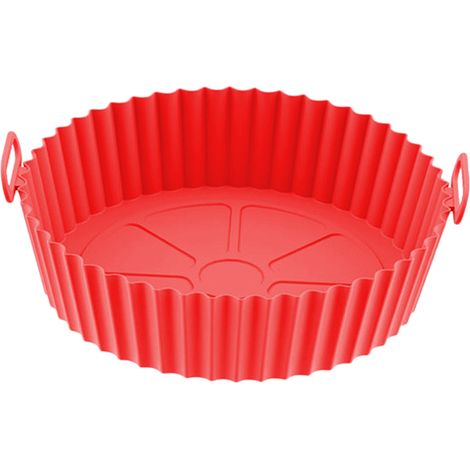 Tapis de friteuse rond en silicone alimentaire épais, flexible, facile à nettoyer et réutilisable, rouge (1/5)