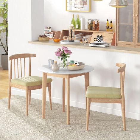 Table ronde 75x76 cm blanche en bois massif style campagne avec pieds incurvés pour 2 personnes (1/5)