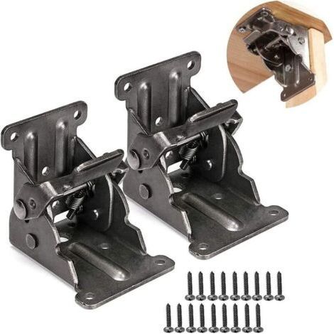 Selbstsicherndes Scharnier für Möbel – Dickes Stahlblech – Maximale Traglast 226 kg – Abmessungen 68 x 63 x 54 mm – Set mit 2 Scharnieren und 18 Schrauben (1/5)
