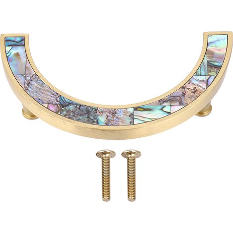 Tirage De Tiroir En Laiton - Inlay Coquillage Naturel - Pour Armoire Meuble Cuisine - Lot De 2 (1/5)