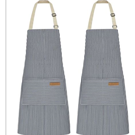 Grembiuli da cucina a righe blu (2 pezzi), set da due pezzi, grembiuli professionali da cucina, grembiuli per catering, grembiuli da vasaio, grembiuli da barbecue, grembiuli da pittore (1/4)