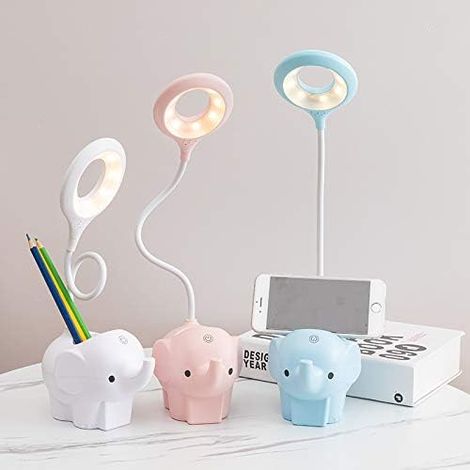 MINKUROW Lámpara De Escritorio, Lámpara De Mesa Led Regulable, Lámpara Para Niños, Regulable, 3 Niveles De Brillo, Protección Ocular, Control Táctil, Carga Usb Inalámbrica, Portalápices Y Soporte Para (1/5)