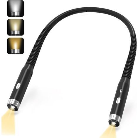 Rechargeable LED Neck Reading Light with 3 Colors - Adjustable Brightness Reading Light for Reading in Bed, Knitting, Repairing - Comfortable and Flexible, Black (1/5)