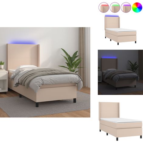 Sommier à lattes de lit matelas et LED Cappuccino 90x190cm - Lit Capitonné - Lit Avec Éclairage LED - Lit Design - Sommier Tapissier - Matelas À Ressorts Ensachés (1/5)