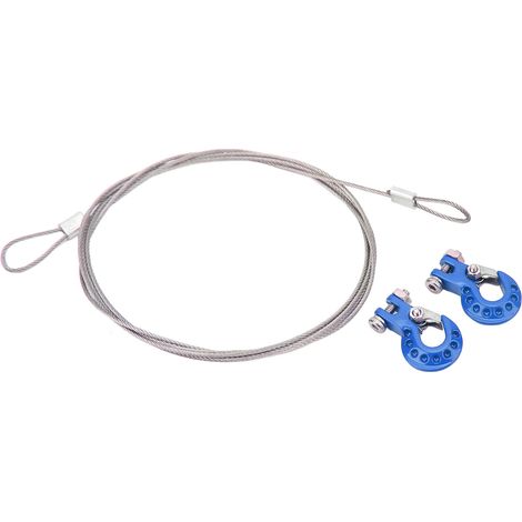 Lot de 2 crochets de remorque RC en alliage d'aluminium robustes avec câble en acier pour voitures télécommandées 1/10 (bleu). (1/5)