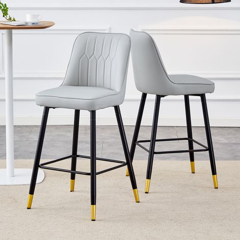 Lot de 2 tabourets de bar hauteur 100 cm,cuir PU gris clair,cadre métal noir,repose-pieds confortable,disponibles en plusieurs couleurs.