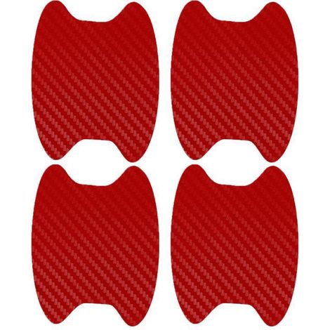 (Rouge) Lot de 4 autocollants pour poignées de portières de voiture, en fibre de carbone résistante aux rayures, film de protection pour poignées de voiture, accessoires de style extérieur (1/5)