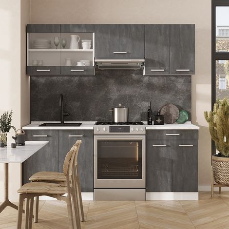 Mobile da cucina R-Line, Nero cemento/bianco, 200 cm PL Antracite, Vicco (1/5)