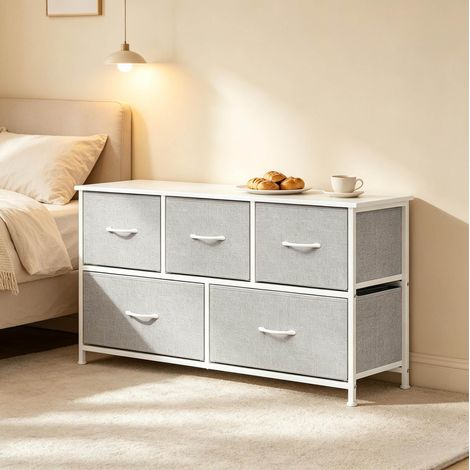 Commode 5 tiroirs 100 cm métal tissu gris clair OKMYHOME (1/5)