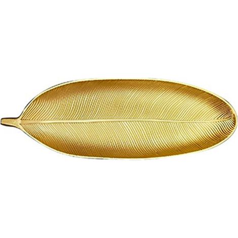 Assiette à fruits dorée en forme de feuille, aspect brossé, en carton compact, idéale pour servir dessert et dessert à la maison. (1/5)