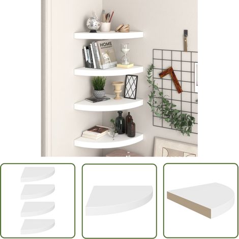 The Living Store Eck-Schweberegale 4 Stk. Weiß 35x35x3,8 cm MDF - Eckregal - Wandregal - Schwebender Wandregal - Weißes Regal - Wohnwandregal (1/5)