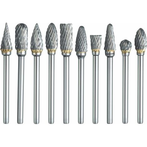 DEESSE SHOP - Ensemble de fraises rotatives pour Dremel, 10 embouts de sculpture en carbure à double coupe avec tige de 1/8 et longueur de tête de 1/4 pour le bricolage, le travail du bois, la gravure (1/5)