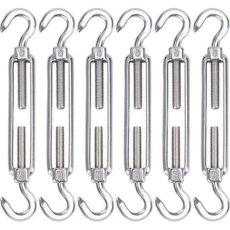 M5 Tendeur Cable Acier Inoxydable, Lot de 6 Tendeur de Fil Crochet et Crochet Réglable Heavy Duty Tension Hook & Hook pour Corde Cable Fil à Linge, Grillagefor Sun Shade Installation (1/4)