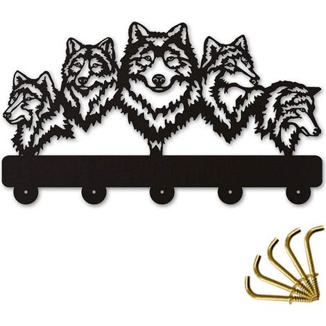 Crochet Mural décoratif Mural en Bois de la Faune des Loups de la Famille Wolf Crochets muraux Porte-Manteau Porte-clés Crochet Organisateur, Noir (1/5)