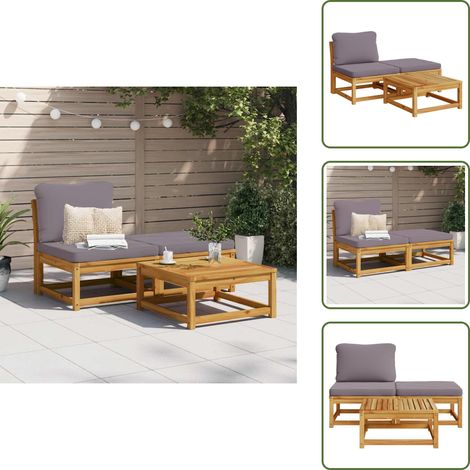 The Living Store 3-tlg. Garten-Lounge-Set mit Kissen Massivholz Akazie - Gartenmöbel - Loungeseset - Holztisch - Akasienholzmöbel - Gartenloungeset